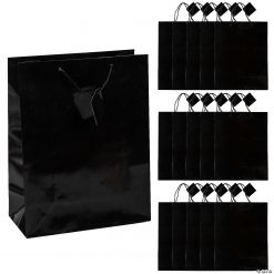 10 1/2" x 13" Large Black Gift Bags - 12 Pc.