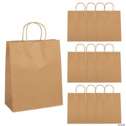 10 1/2" x 5 1/4" x 13" Large Brown Kraft Paper Gift Bags - 12 Pc.
