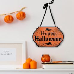 10" Orange and Black "Happy Halloween" Cauldron Pot Metal Wall Sign