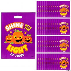 12 1/2" x 17" Bulk Christian Pumpkin Trick-Or-Treat Plastic Goody Bags - 50 Pc.