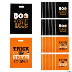 12-1/2" x 17" Halloween Funny Sayings Trick-or-Treat Plastic Goody Bags - 50 Pc.