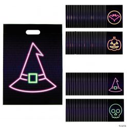 12 1/2” x 17" Neon Halloween Plastic Goody Bags- 100 Pc.