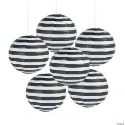 12" Black Striped Hanging Paper Lanterns - 6 Pc.
