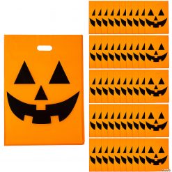 12" x 17" Bulk Large Jack-O’-Lantern Halloween Plastic Goody Bags - 50 Pc.
