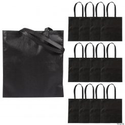 15" x 17" Large Black Tote Bags - 12 Pc.