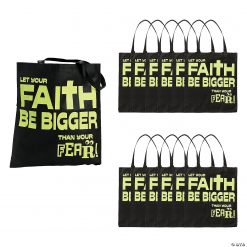 15" x 17" Large Nonwoven Glow-in-the-Dark Faith Over Fear Tote Bags - 12 Pc.