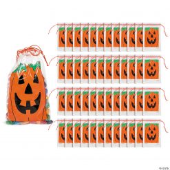 2 3/4" x 4" Bulk Mini Jack-O’-Lantern Paper Drawstring Treat Bags - 144 Pc.