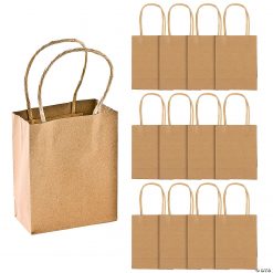 4 1/2" x 2" x 5 3/4" Small Brown Kraft Paper Gift Bags - 12 Pc.