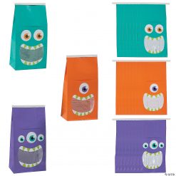 4 1/2" x 9" Halloween Tin Tie Treat Bags with Monster Mouth Window - 24 Pc.