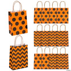 6 1/2" x 4" Medium Halloween Pattern Kraft Paper Gift Bags - 12 Pc.