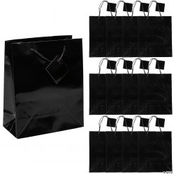 7 1/2" x 9" Medium Black Paper Gift Bags - 12 Pc.