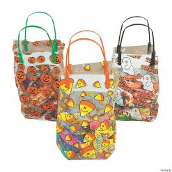 9 1/2" x 5 1/4" x 12" Medium Halloween Pattern Plastic Goody Bags - 36 Pc.
