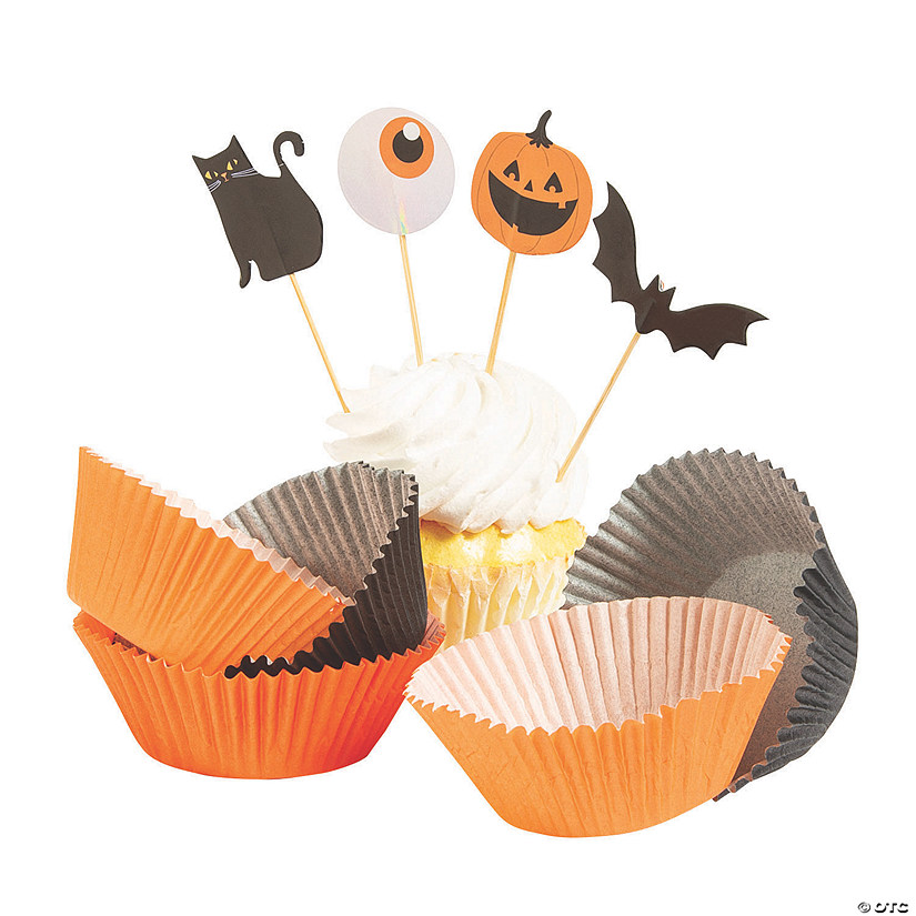 Basic Boo Cupcake Wrappers with Picks - 48 Pc. 3 Basic Boo Cupcake Wrappers with Picks - 48 Pc.