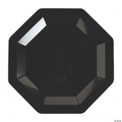 Black Octagon Plastic Dinner Plates - 8 Ct.