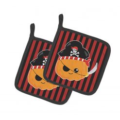 Caroline's Treasures, Halloween, Halloween Pumpkin Pirate Pair of Pot Holders, 7.5 x 7.5,