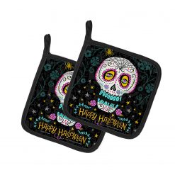 Caroline's Treasures, Halloween, Happy Halloween Day of the Dead Pair of Pot Holders, 7.5 x 7.5,