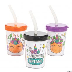 Color Your Own Halloween Unicorn Pumpkin Cups with Lids & Straws - 12 Ct. -Halloween Costumes Halloween Party Supplies🎃 Sales color your own halloween unicorn pumpkin cups with lids and straws 12 ct 13851839 a01