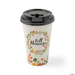 Fall Blessings Autumn Wreath Insulated Paper Coffee Cups with Lids - 12 Pc.
