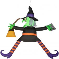 Gemmy Airblown Crashing Witch with Spell Book 5 ft Tall black
