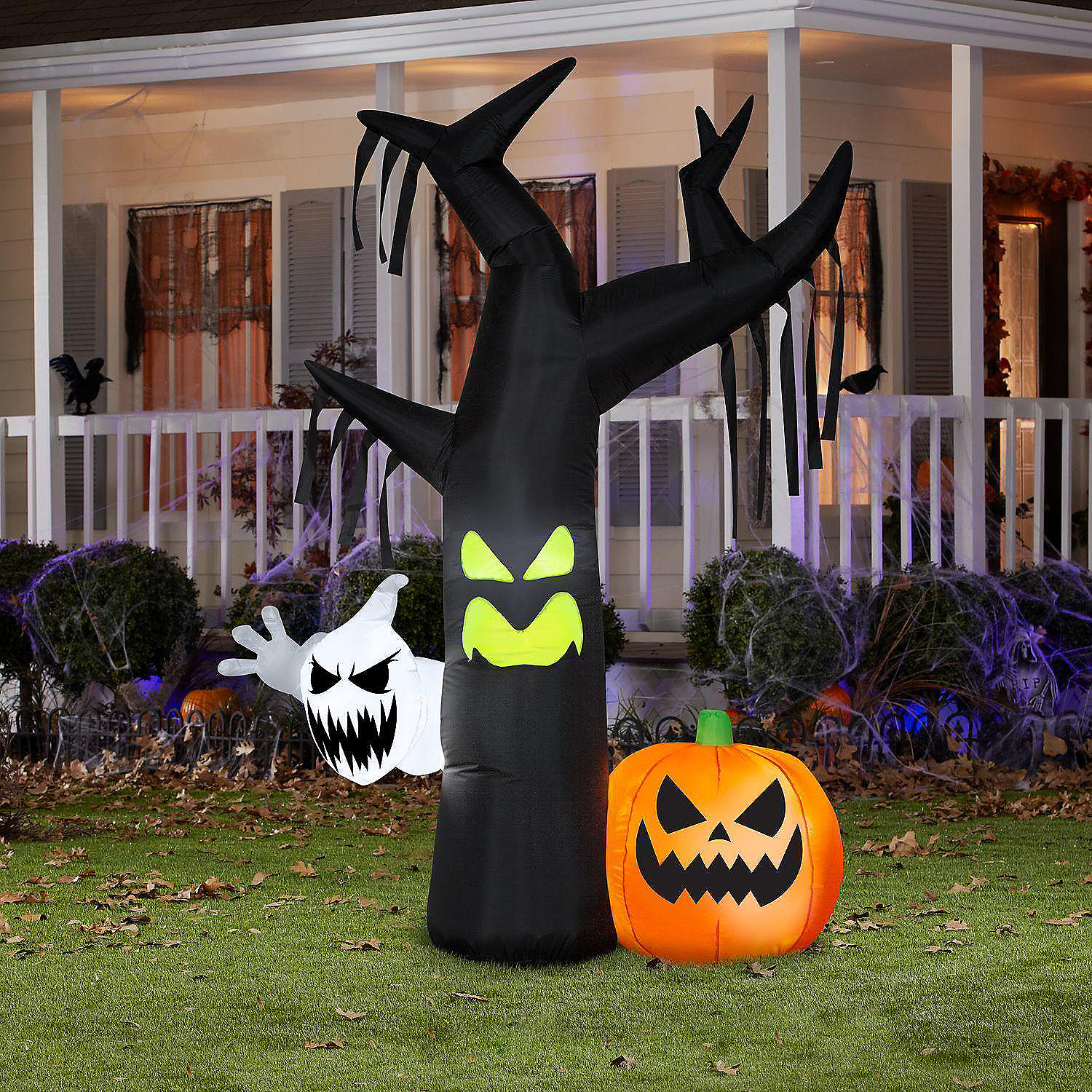 Gemmy Airblown Tree with Ghost & JOL Scene OPP 7 ft Tall black 4 Gemmy Airblown Tree with Ghost & JOL Scene OPP 7 ft Tall black - Image 2