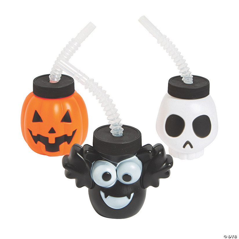 Halloween Character Cups with Straws - 12 Pc. 3 Halloween Character Cups with Straws - 12 Pc.