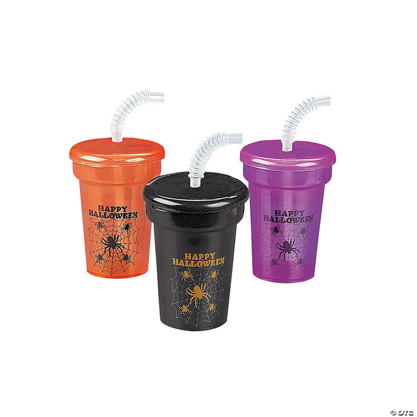Halloween Mini Cups with Straws - 12 Pc. 3 Halloween Mini Cups with Straws - 12 Pc.