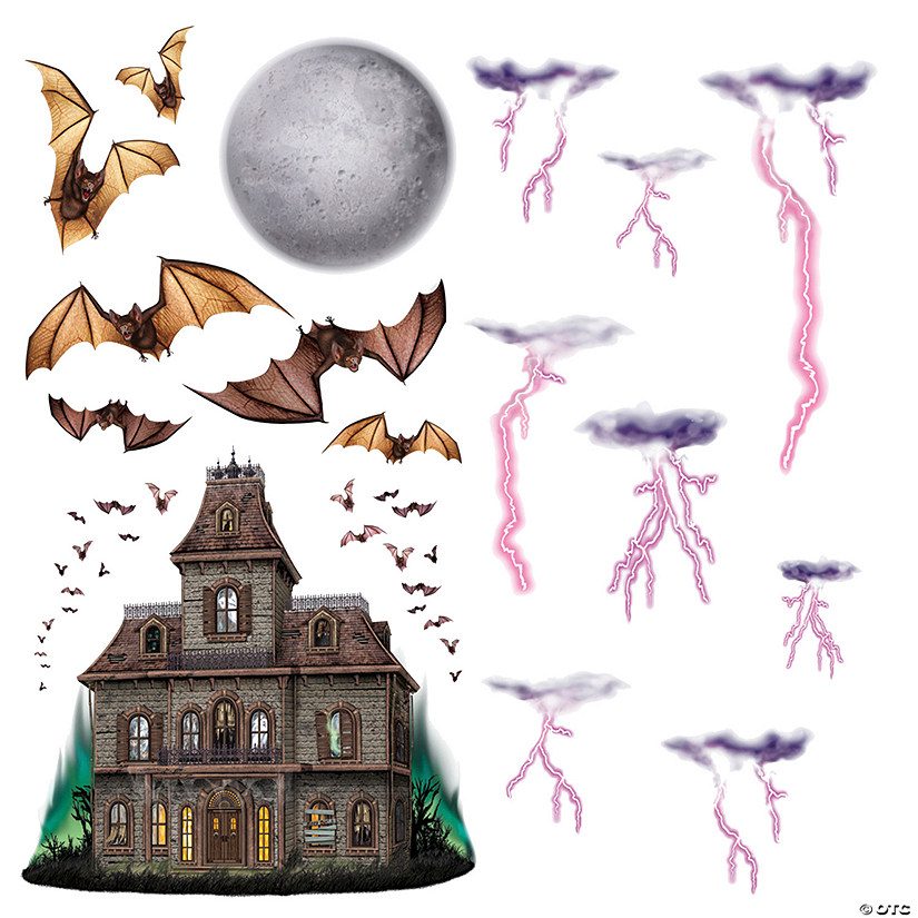 Haunted House Night Sky Plastic Wall Accents 3 Haunted House Night Sky Plastic Wall Accents