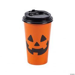 Jack-O’-Lantern Insulated Paper Coffee Cups with Lids - 12 Ct.