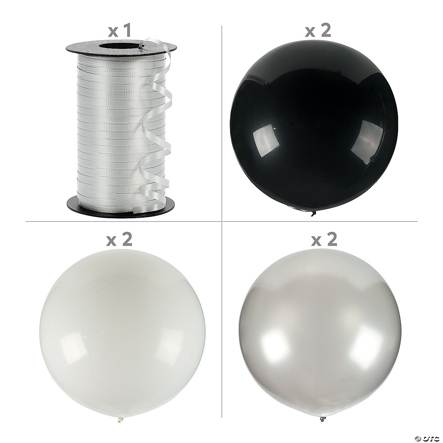 Jumbo Black, White & Silver Latex Balloon Bouquet - 7 Pc. 4 Jumbo Black, White & Silver Latex Balloon Bouquet - 7 Pc. - Image 2