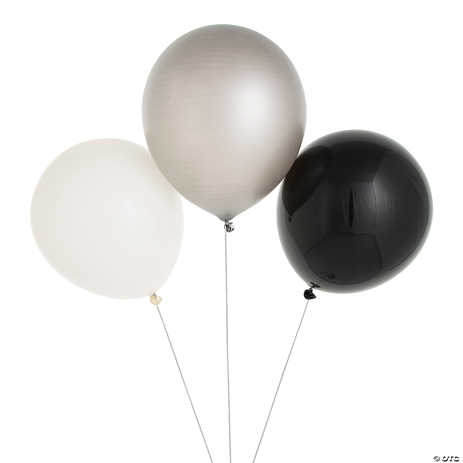 Jumbo Black, White & Silver Latex Balloon Bouquet - 7 Pc. 3 Jumbo Black, White & Silver Latex Balloon Bouquet - 7 Pc.