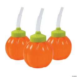 Lil’ Pumpkin Cups with Lids & Straws - 12 Pc.