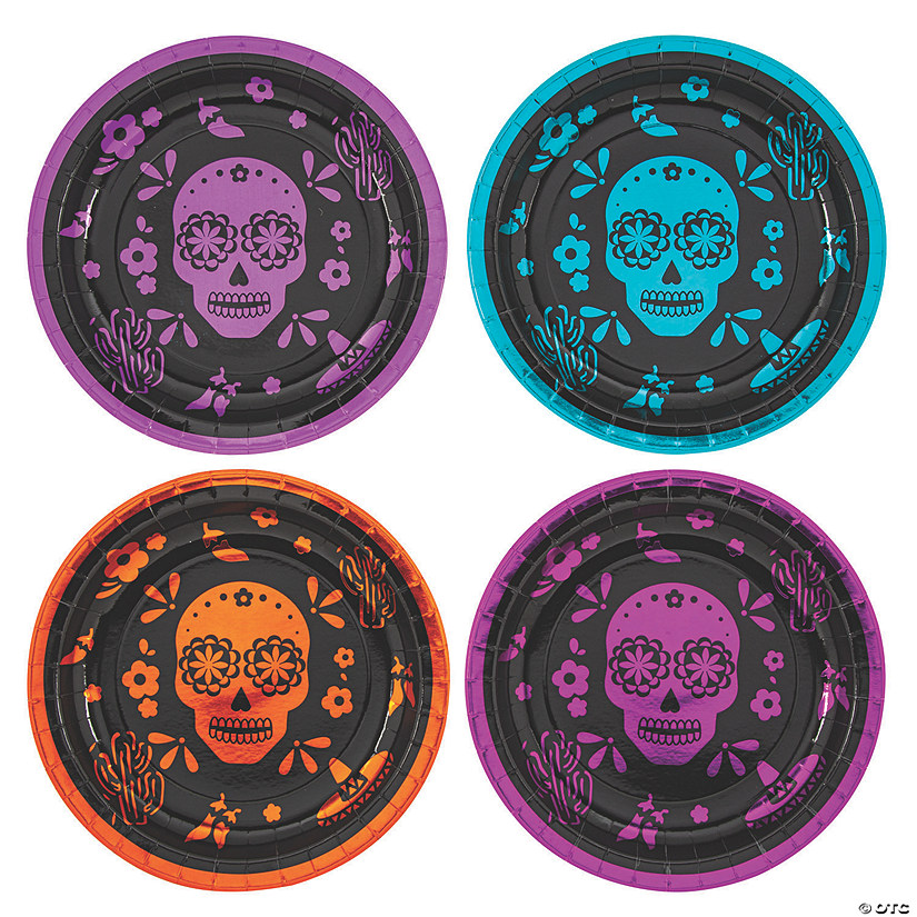 Metallic Day of the Dead Paper Dinner Plates - 8 Ct. 3 Metallic Day of the Dead Paper Dinner Plates - 8 Ct.