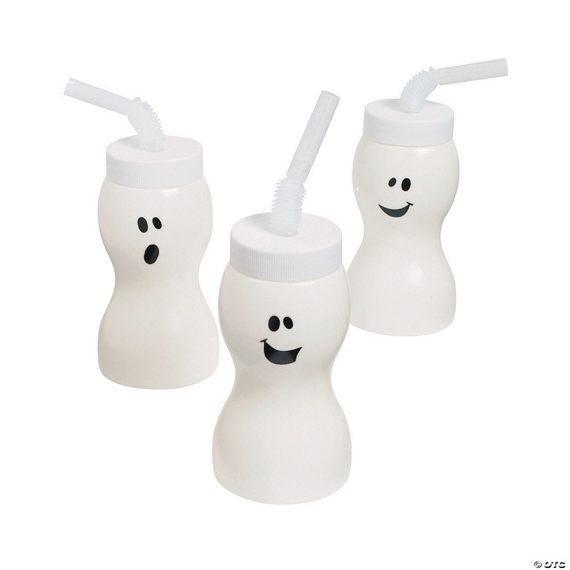 Molded Ghost Cups with Straws - 12 Pc. 3 Molded Ghost Cups with Straws - 12 Pc.