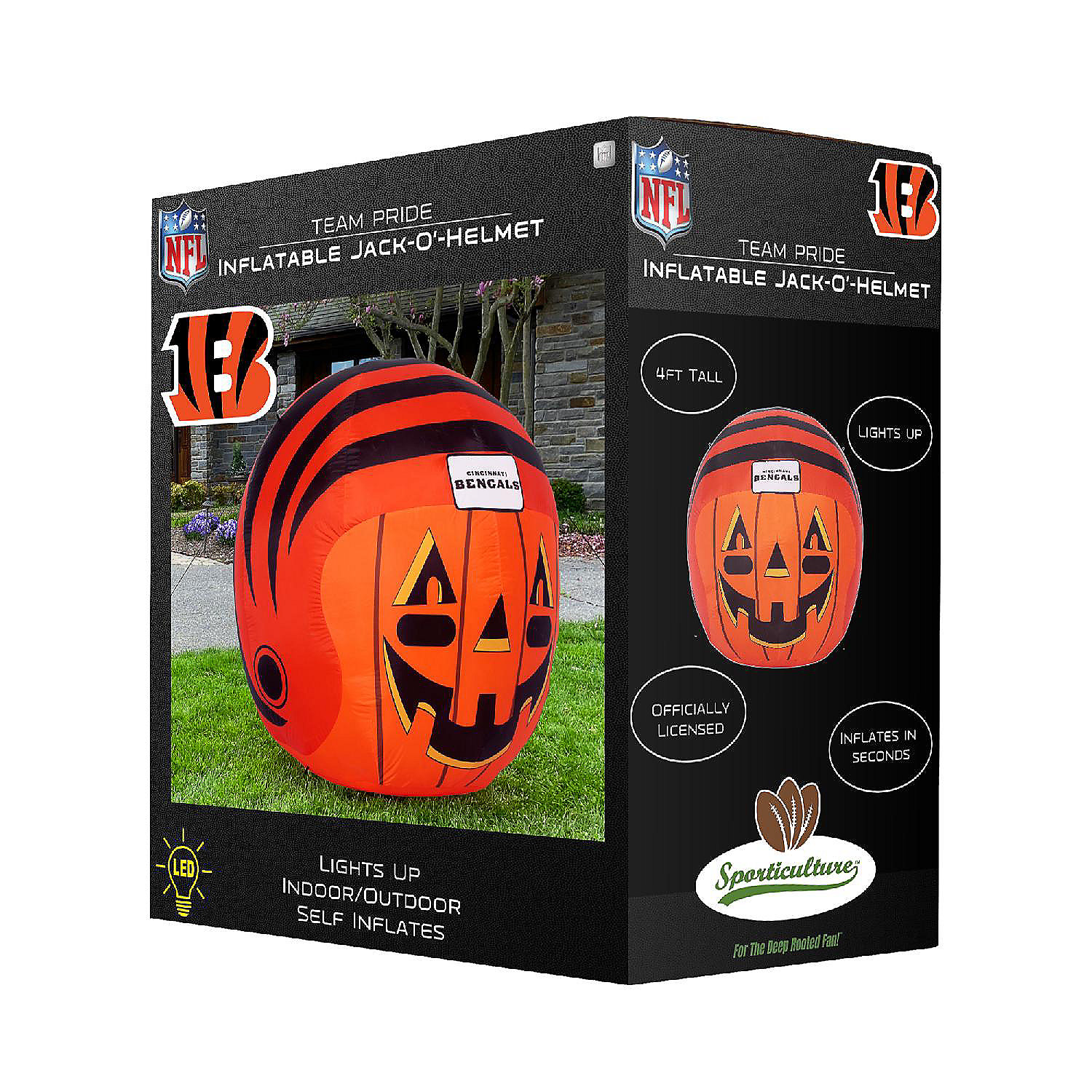 NFL Cincinnati Bengals Inflatable Jack O' Helmet, 4 ft Tall, Orange 4 NFL Cincinnati Bengals Inflatable Jack O' Helmet, 4 ft Tall, Orange - Image 2