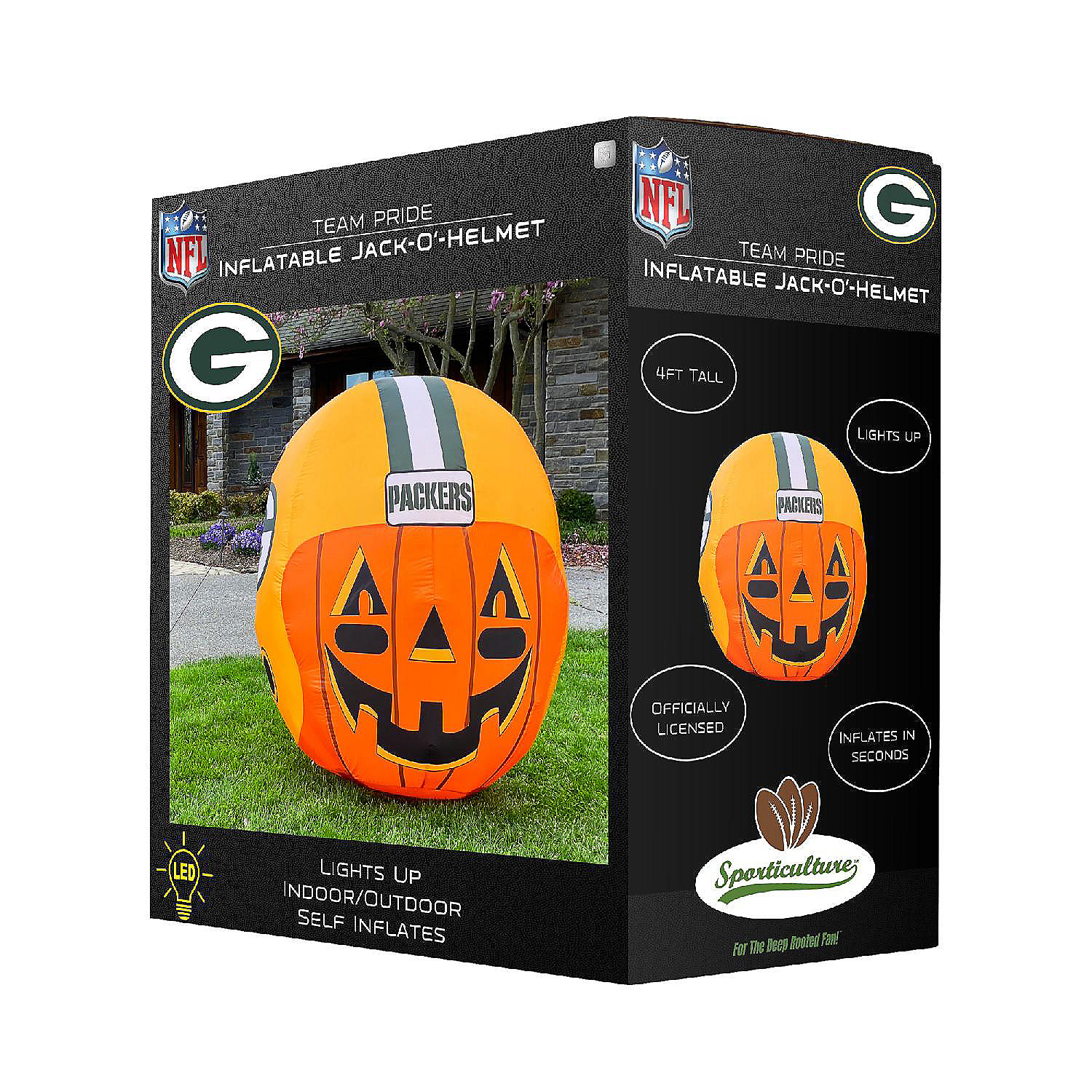 NFL Green Bay Packers Inflatable Jack O' Helmet, 4 ft Tall, Orange 4 NFL Green Bay Packers Inflatable Jack O' Helmet, 4 ft Tall, Orange - Image 2