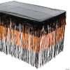 Orange & Black Halloween Fringe Plastic Table Skirt -Halloween Costumes Halloween Party Supplies🎃 Sales orange and black halloween fringe plastic table skirt25 8765