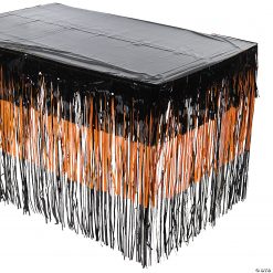 Orange & Black Halloween Fringe Plastic Table Skirt