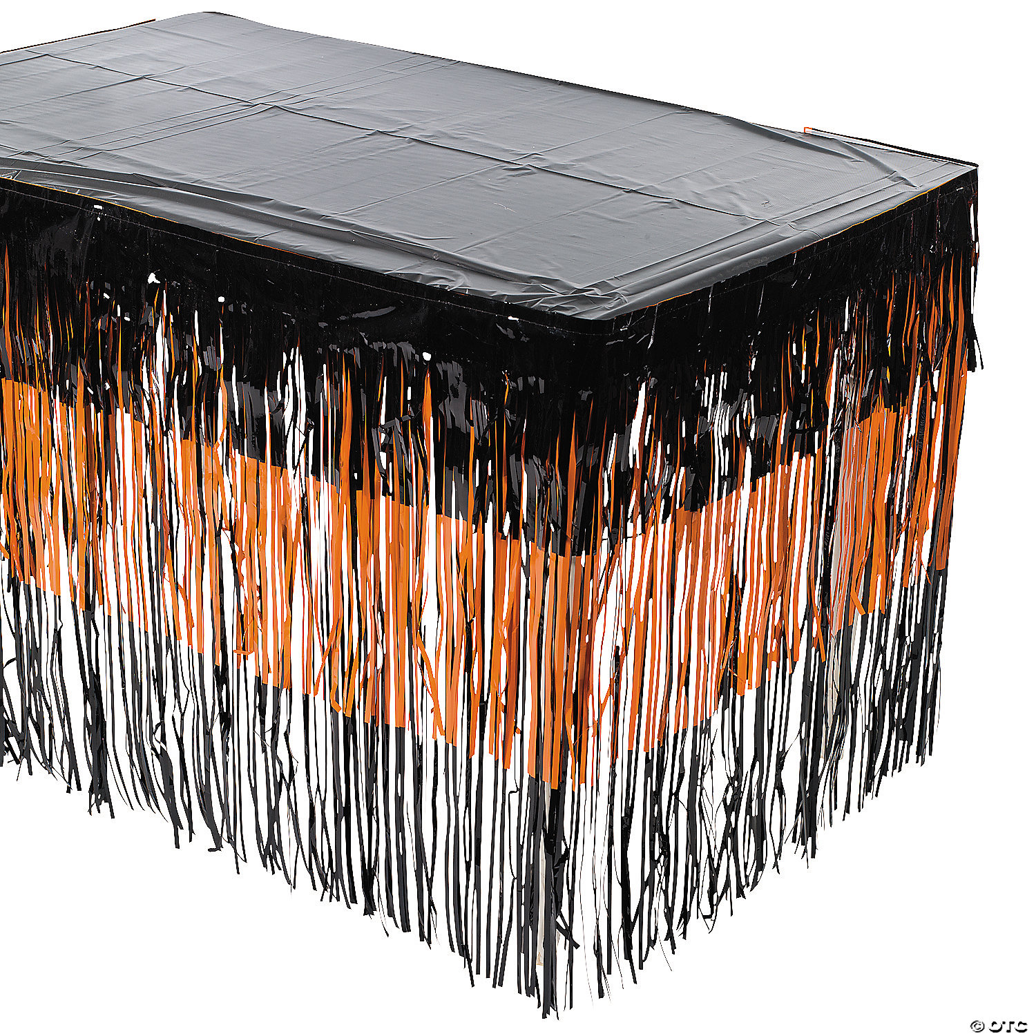 Orange & Black Halloween Fringe Plastic Table Skirt 3 Orange & Black Halloween Fringe Plastic Table Skirt