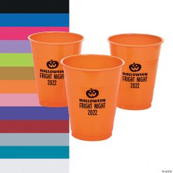 Personalized Halloween Jack-O'-Lantern Solid Color Plastic Cups - 40 Pc.
