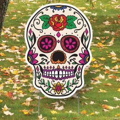Pink-Eyed Sugar Skull Yard Sign